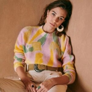 Sezane Bahia Multi-colored Kid Mohair Pullover Sweater